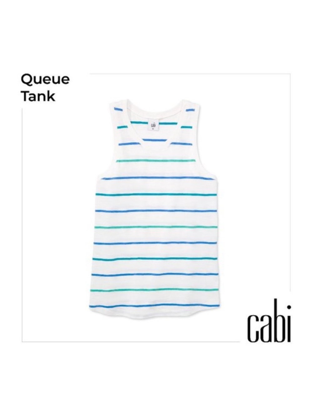 CAbi Queue White Striped Tank Top - Blue & Green, Size Large
